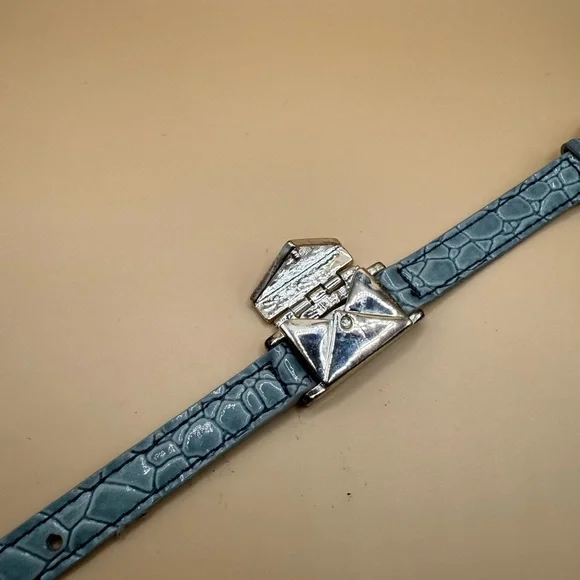 Opening Envelope Bracelet On Light Blue-Gray w/ a Glossy Crocodile Embossed Band - Picture 9 of 11